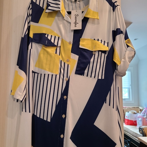 Yellow and black sleeved long dress (NEW) - Picture 3 of 4